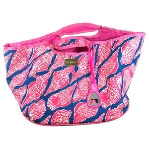 Lilly Pulitzer Blue Pink Shell Insulated Tote Beach Bag with Bottle Opener